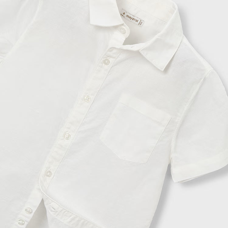 White Short Sleeve Linen Shirt