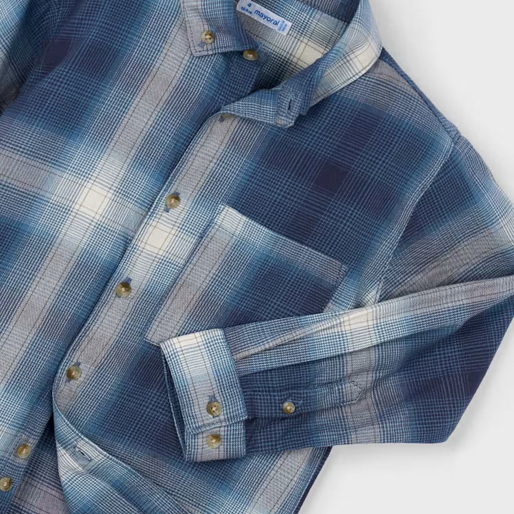 Navy Marine Blue Check Button Up Shirt