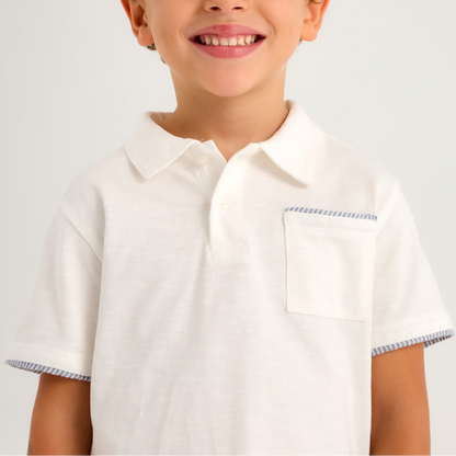 White Seersucker Edge Polo