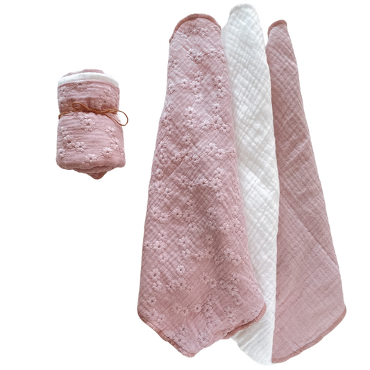 Blush Embroidered Muslin Burp Cloth Set