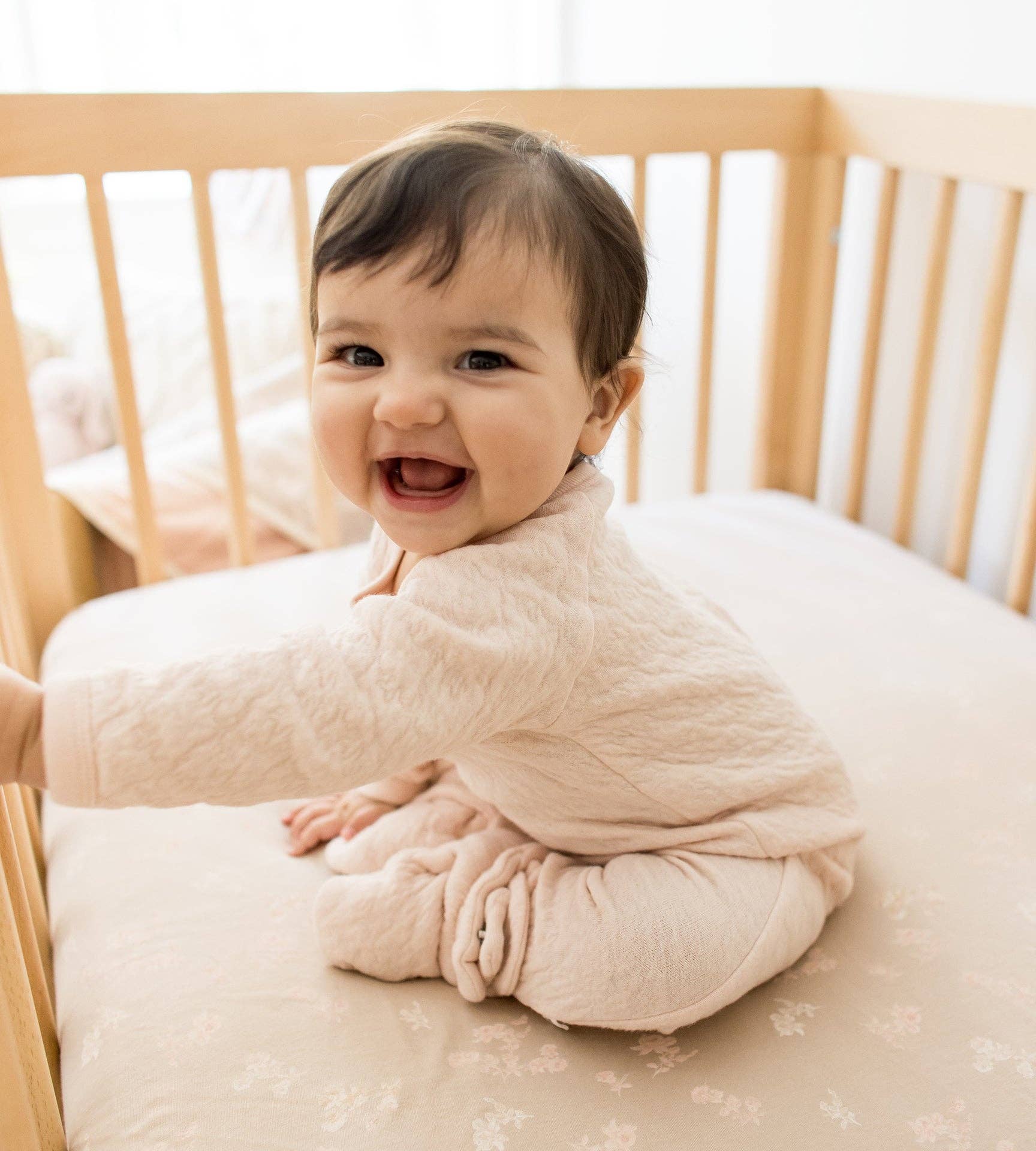 Organic Cotton Quilted Bee Wrap-Front Baby Jumpsuit - Ranunculus