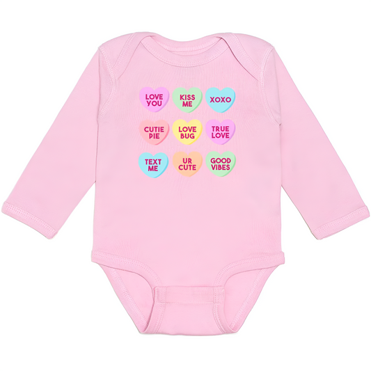 Candy Hearts Long Sleeve Onesie