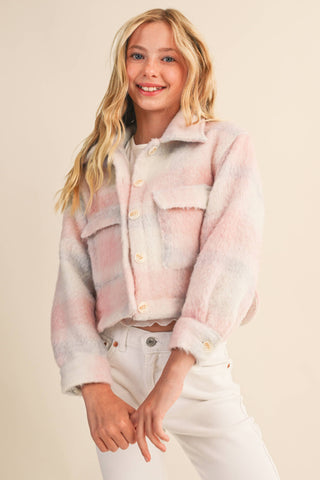 Cropped Jacket in Blush Plaid