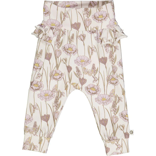 Cream Floral Print Frill Pants