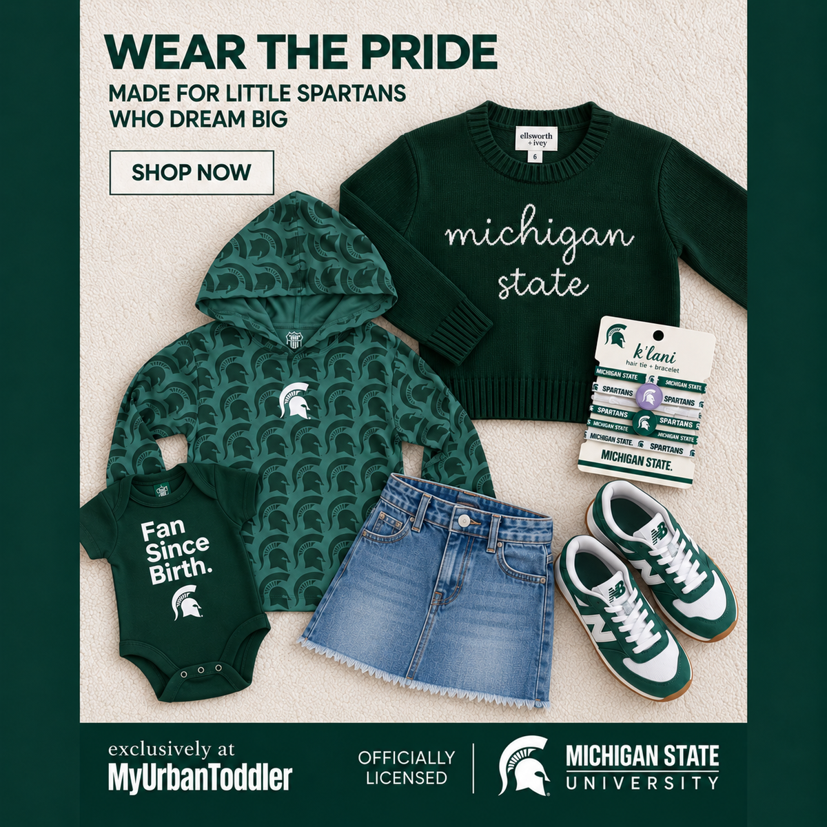 Kids Michigan State Cursive Knit Sweater – Green | Sizes 2–14