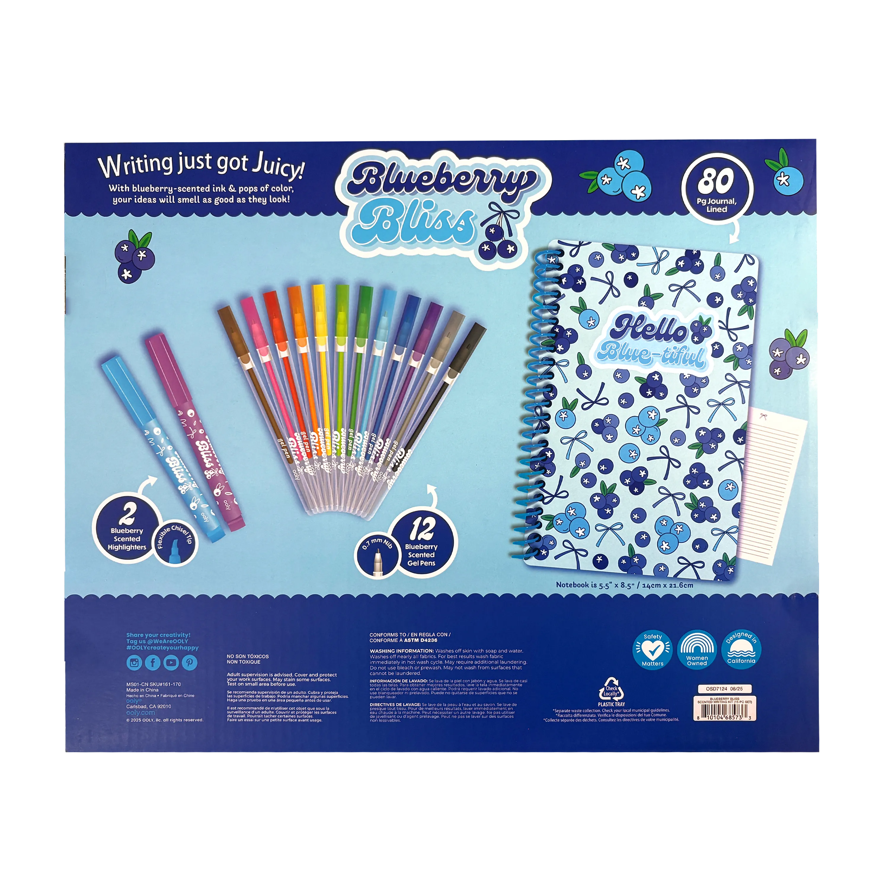 Scented Gel Pens & Notebook Set - Blueberry Bliss Writing Kit | OOLY