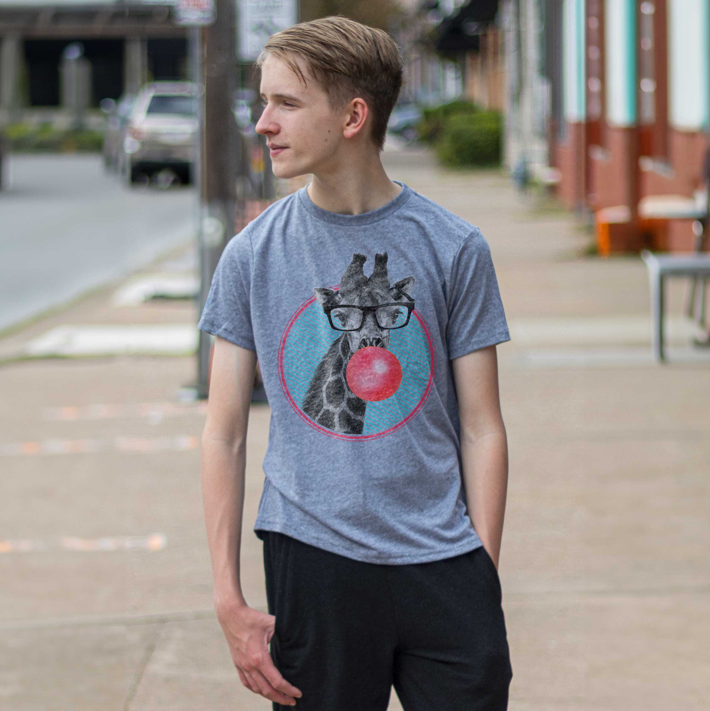 Kids Giraffe Bubble Gum T-Shirt Animal Graphic Tee