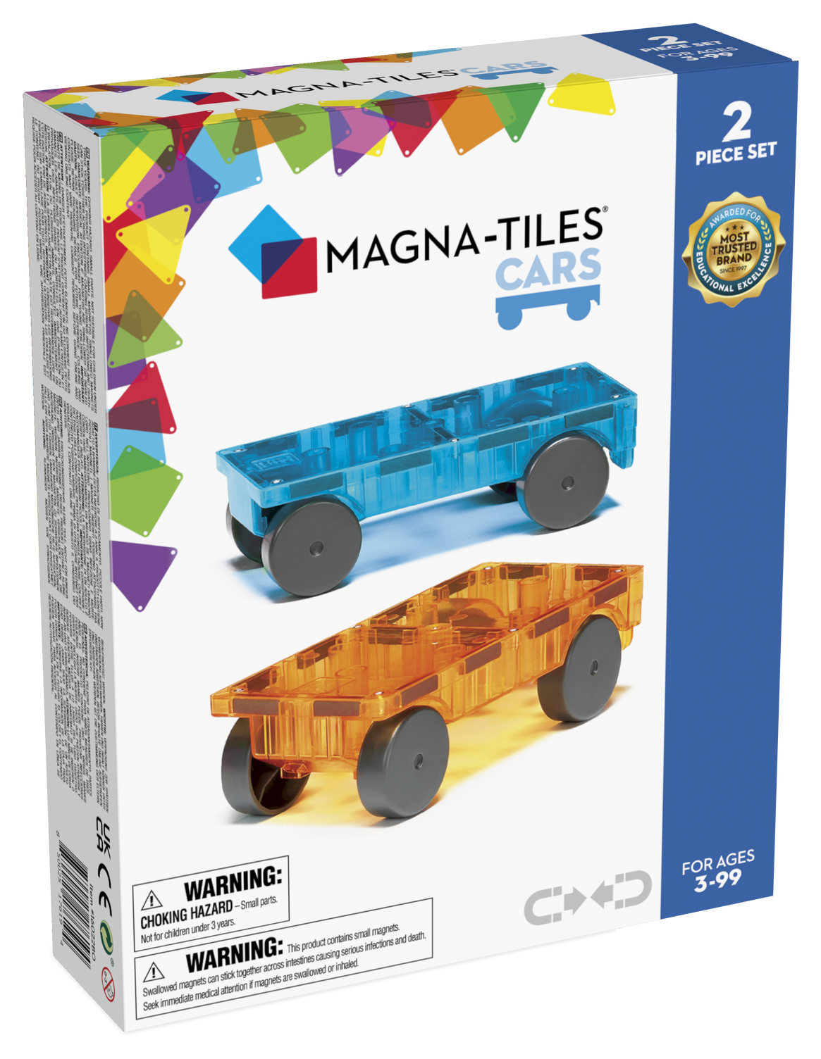Magna-Tiles Cars 2-Piece Expansion Set: Blue & Orange