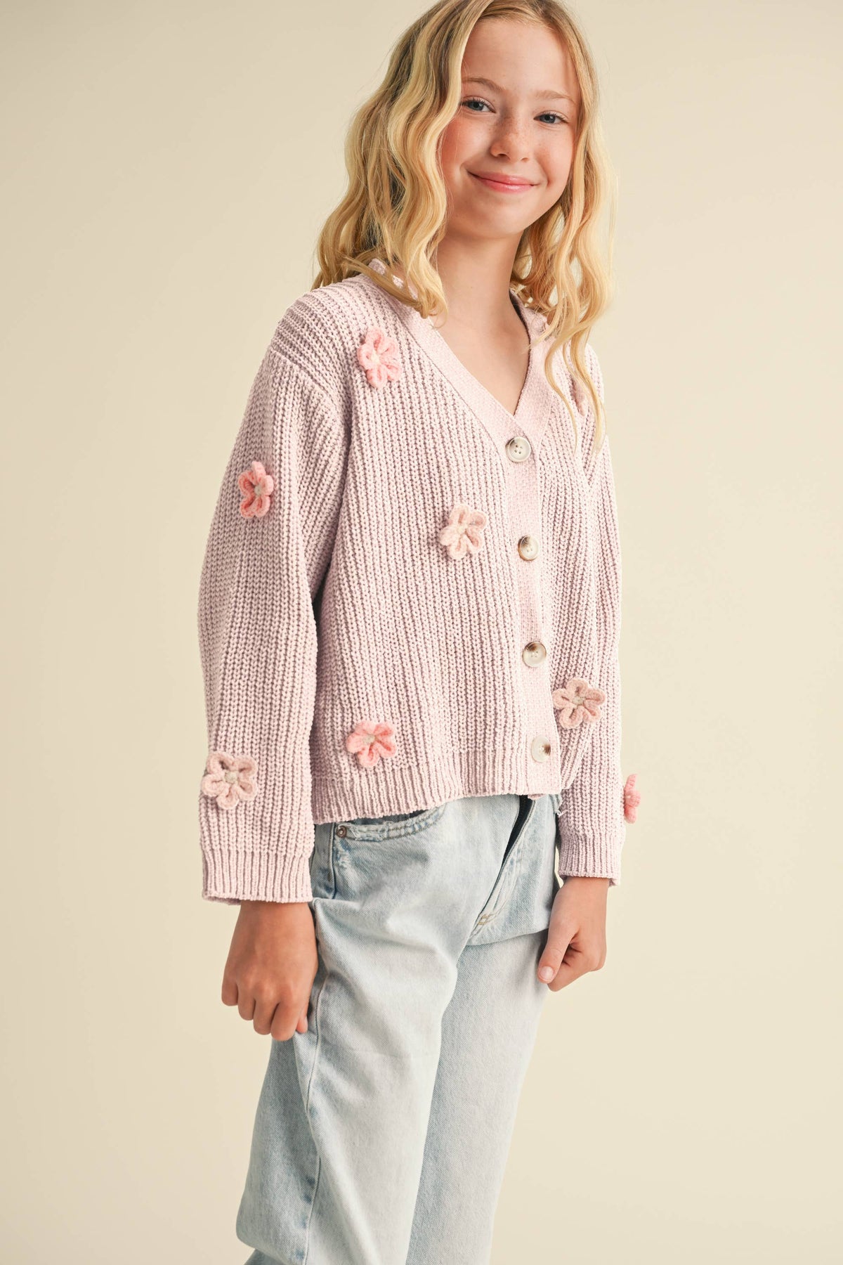 Blush Pink Crochet Flower Cardigan