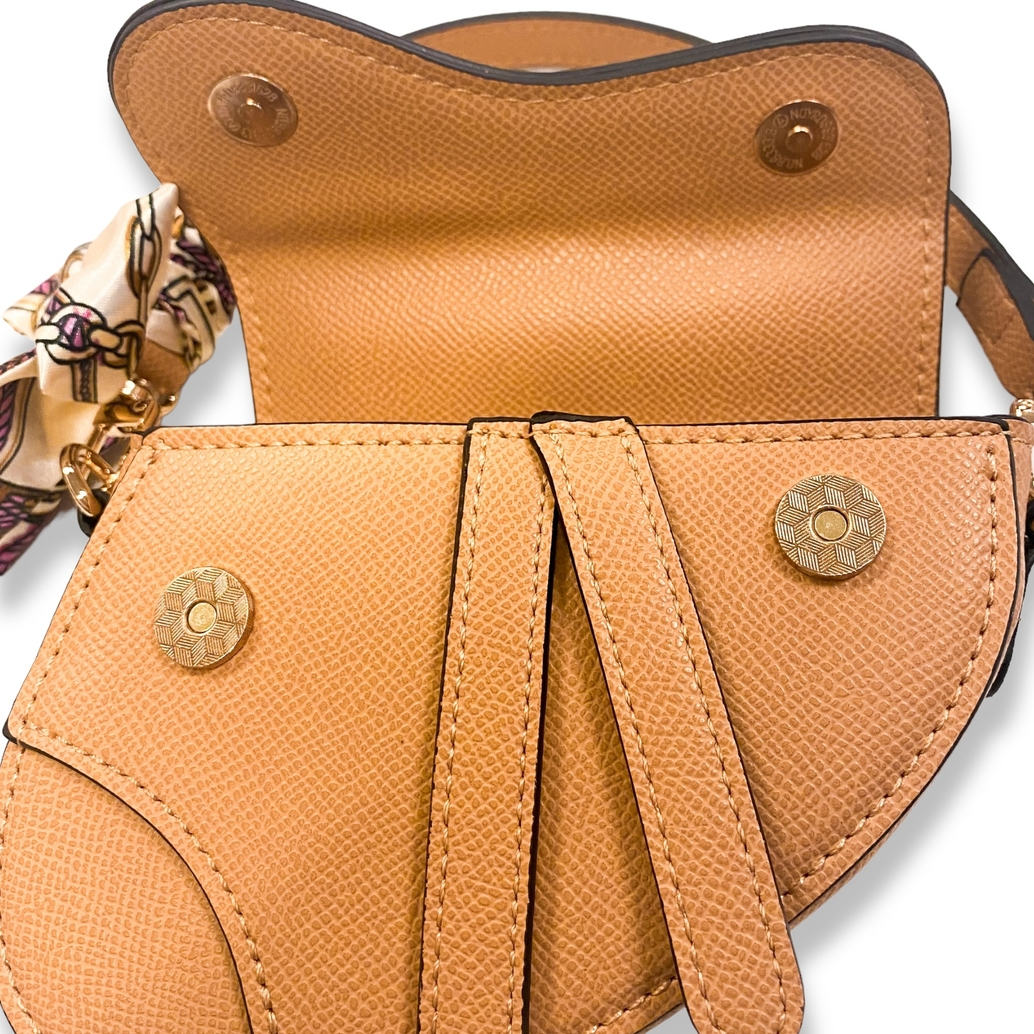 Mini Tan Saddle Purse with Scarf