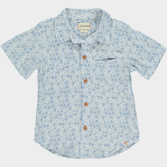 Blue Floral Short Sleeve Button Up Shirt