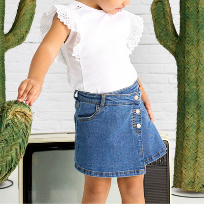 Denim Skirt with Pleat Detail