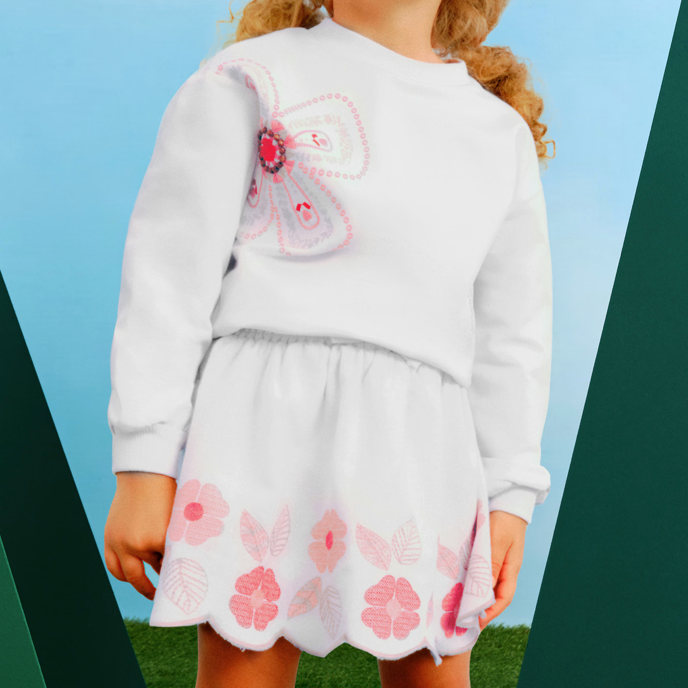 Embroidered Coral Flowers Skirt