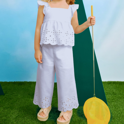 White Eyelet Pant Set