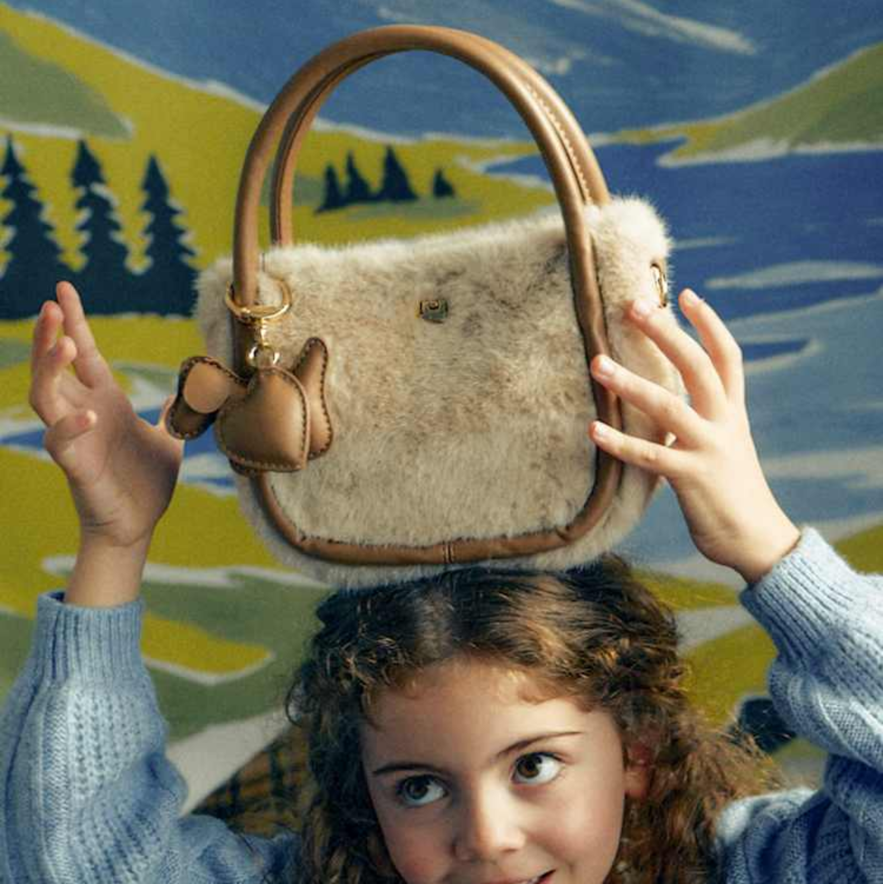 Faux Fur Bag with Dog Charm