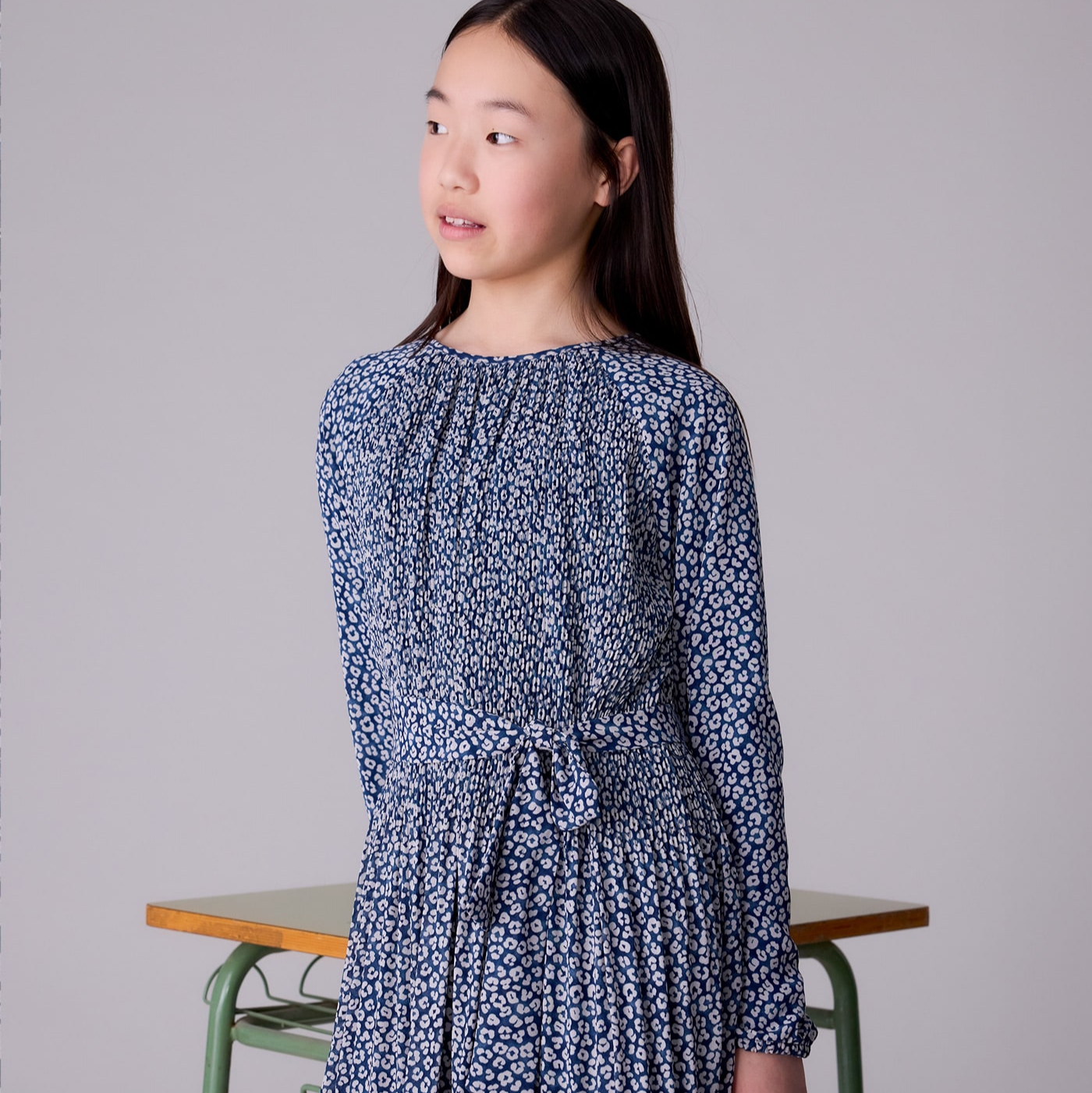 Petroleum Pleated Print Dress