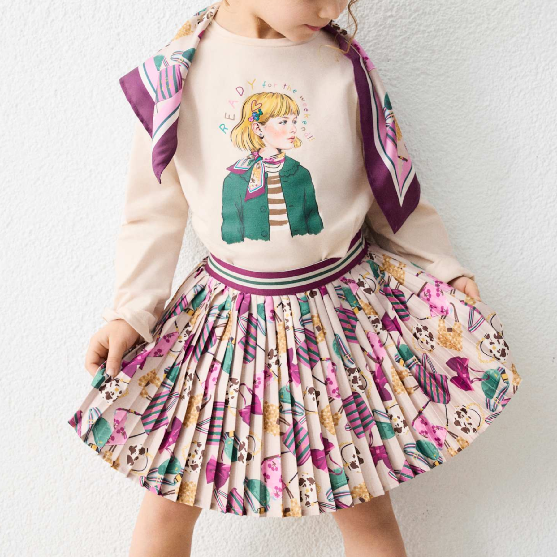Bottle Green Pleated Skirt