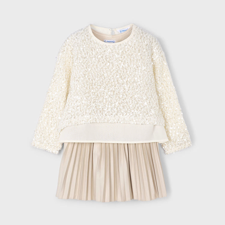 Sand Sequins and Pleats Dress