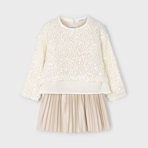Sand Sequins and Pleats Dress