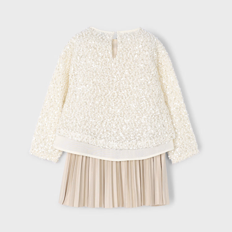 Sand Sequins and Pleats Dress