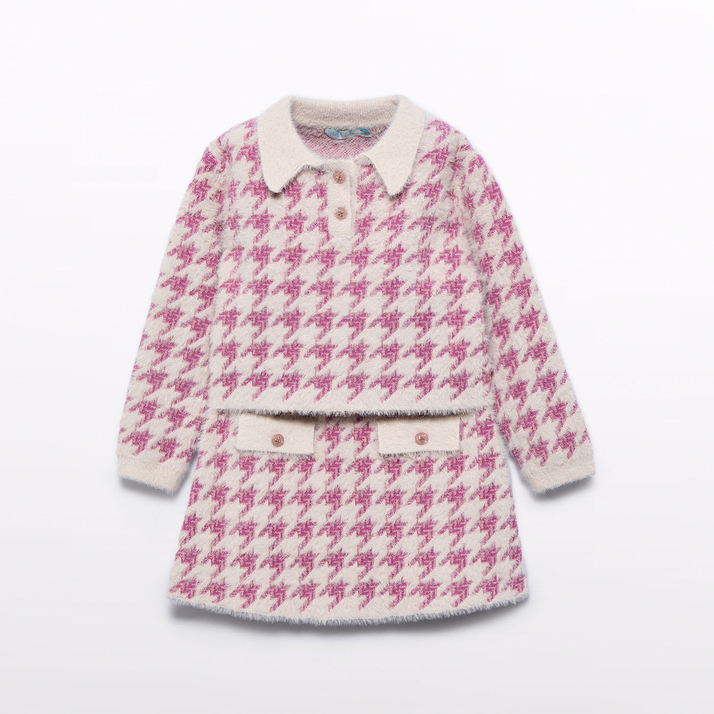 Pink Houndstooth Sweater Set