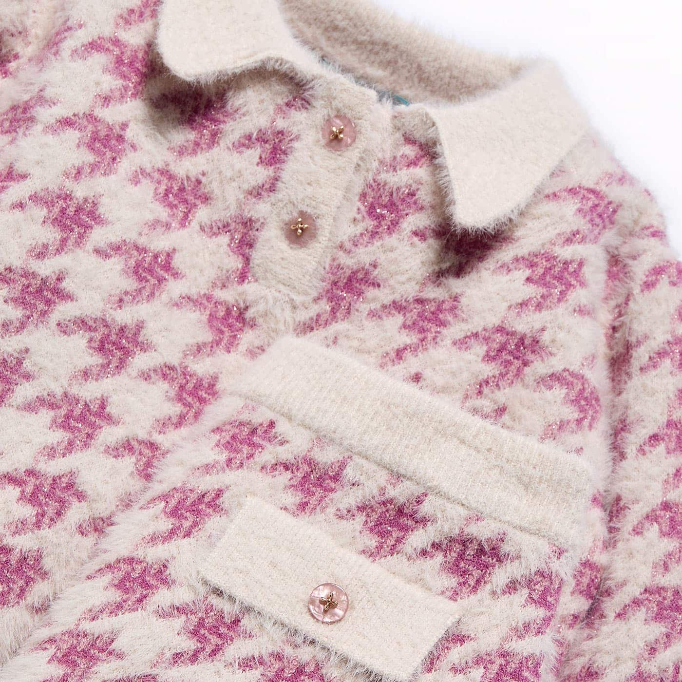 Pink Houndstooth Sweater Set