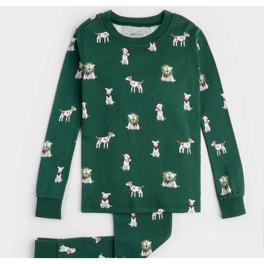 Holiday Green Dog and Lights pajamas