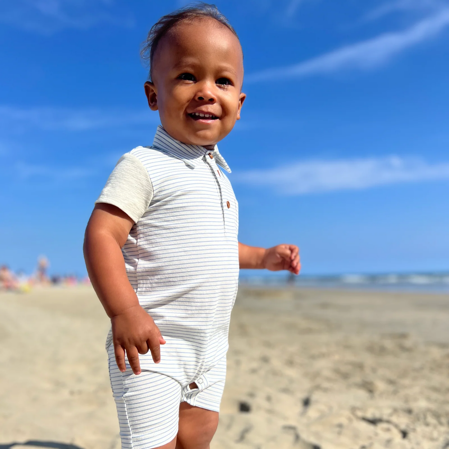 Grey White Striped Saltash Polo Romper