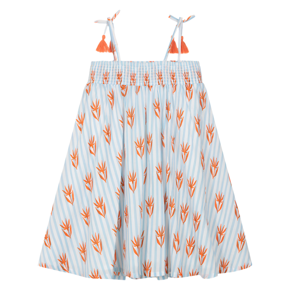 White Crinkle Gauze Ticking Dress