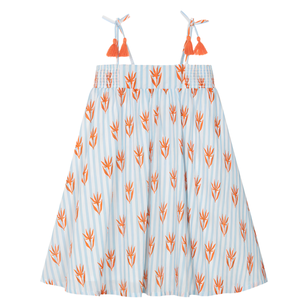 White Crinkle Gauze Ticking Dress