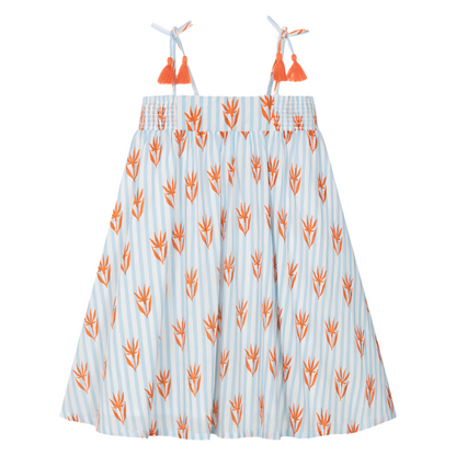 White Crinkle Gauze Ticking Dress