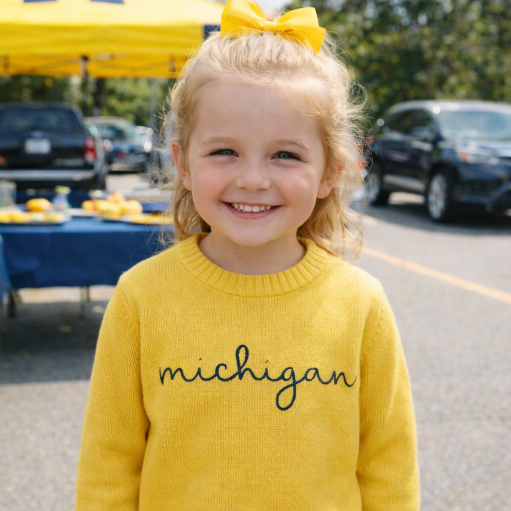 Maize Michigan Cursive Knit Sweater
