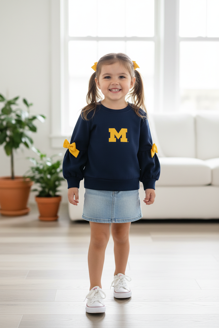 Michigan Bow Sweatshirt - Girl Outfit with Smaller M