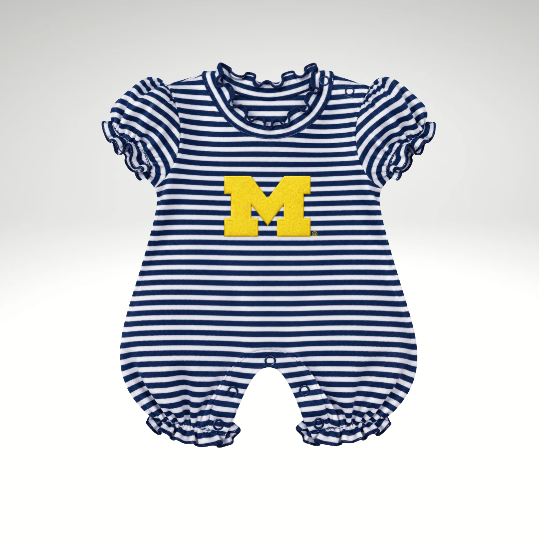 Michigan Wolverines Infant Striped Puff Sleeve Romper