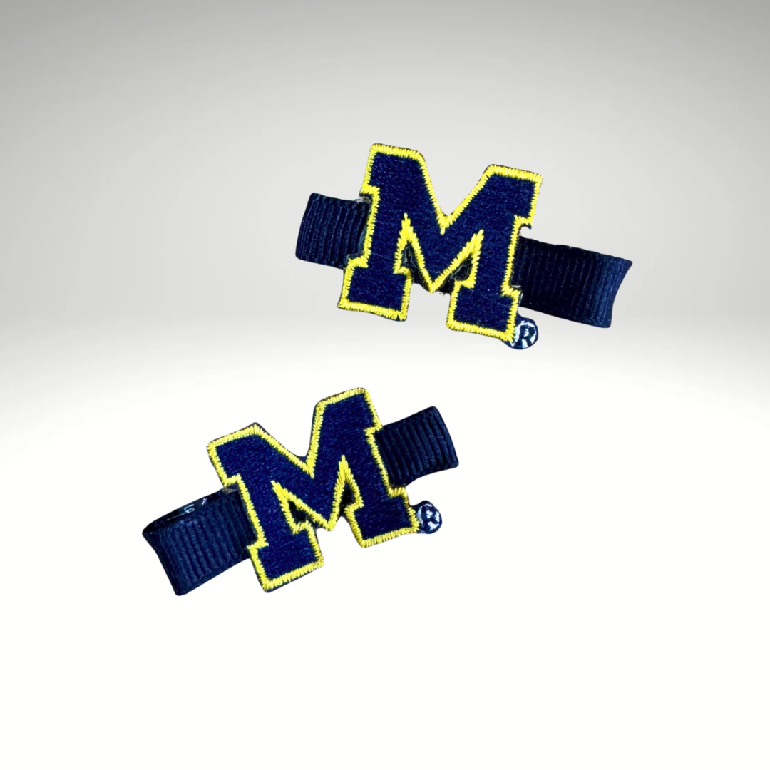 Navy Block M Michigan Hair Clips Set
