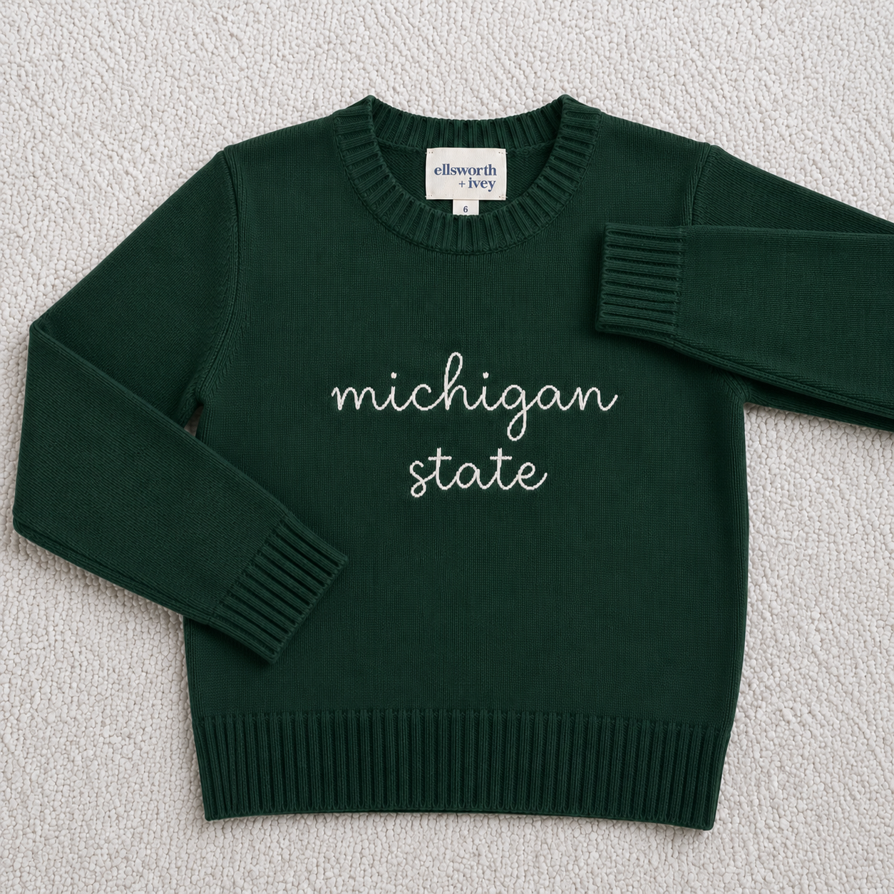 Kids Michigan State Cursive Knit Sweater – Green | Sizes 2–14