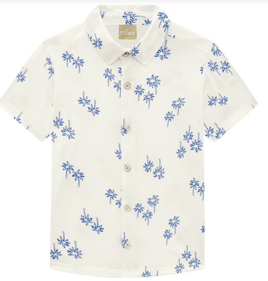 Cream and Navy Palm Tree Button Up
