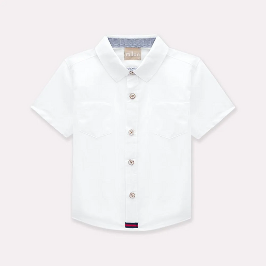 White Woven Collar Button Up Shirt