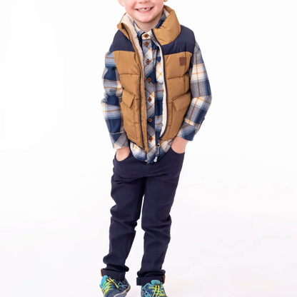 Navy Tan Quilted Vest