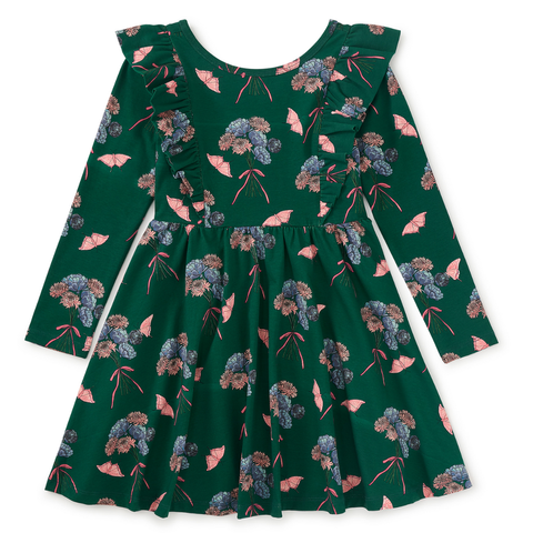 Floral Butterfly Ruffle Shoulder Ballet Dress