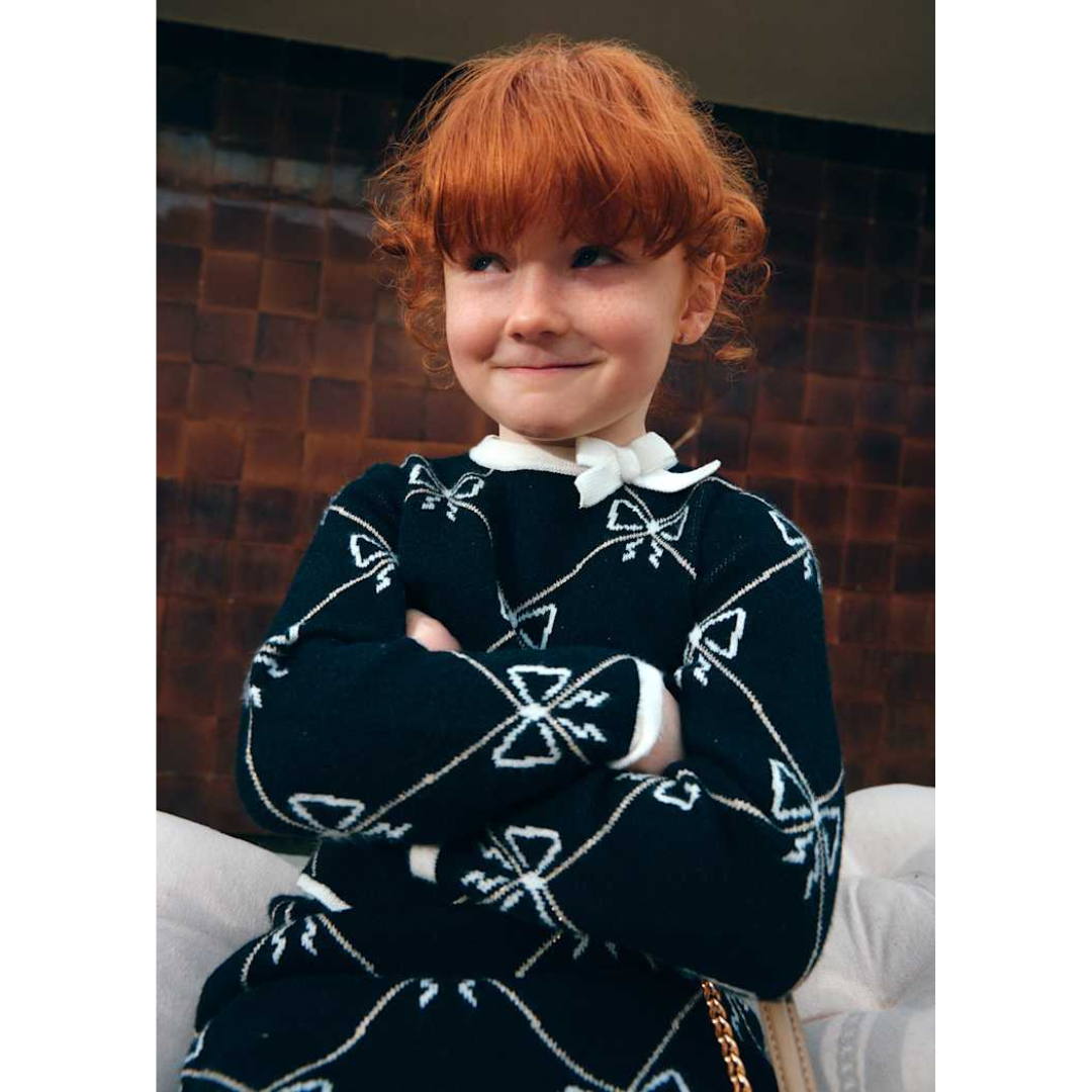 Black Tricot Bow Sweater Skirt Set