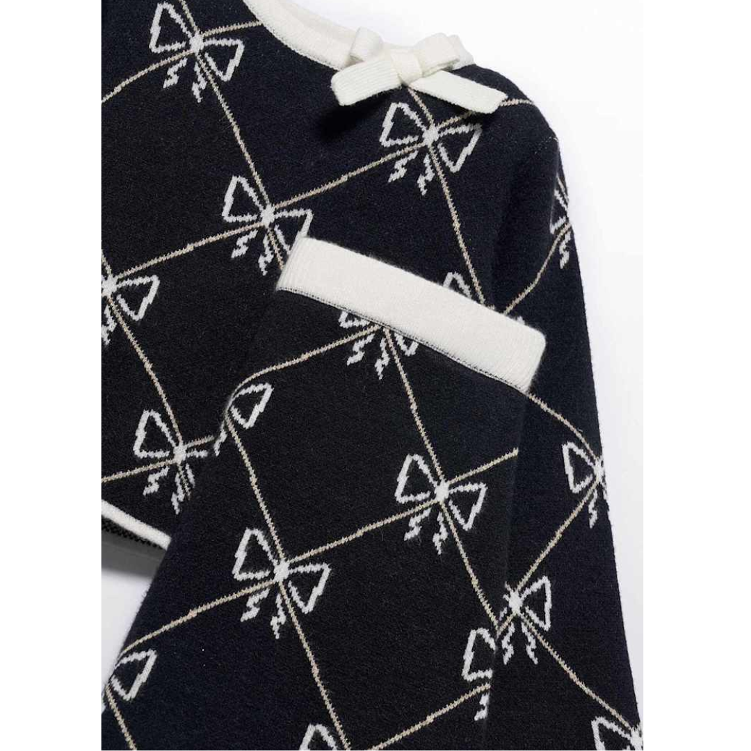 Black Tricot Bow Sweater Skirt Set
