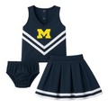 Navy blue cheerleading outfit with yellow 'M' on a white background