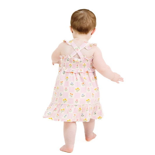 Floral Check Sundress & Diaper Cover Set