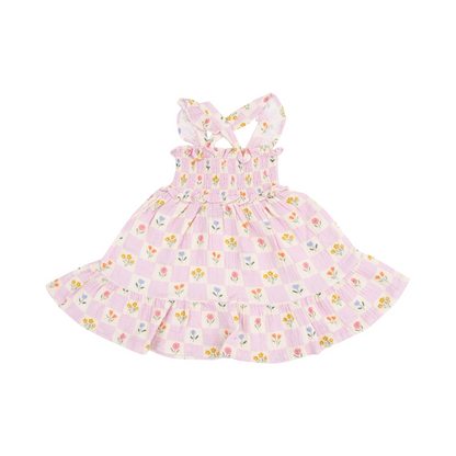 Floral Check Sundress & Diaper Cover Set