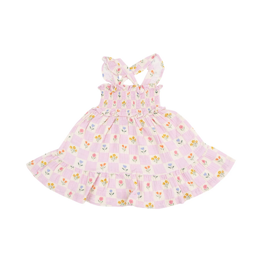 Floral Check Sundress & Diaper Cover Set