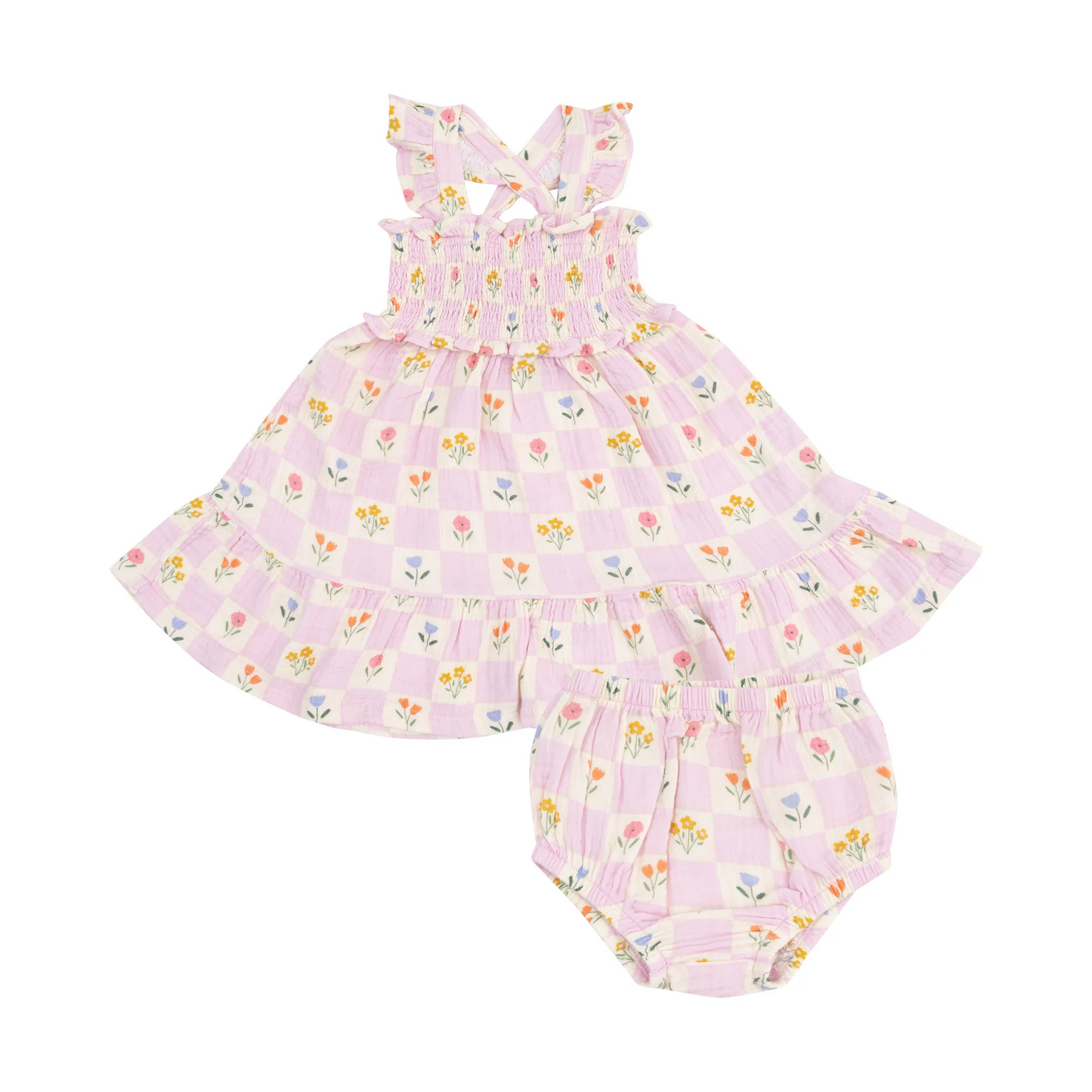 Floral Check Sundress & Diaper Cover Set