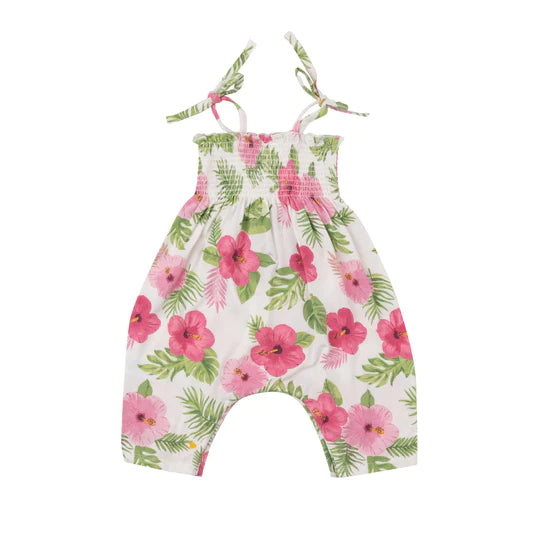 Hibiscus Tie Strap Smocked Romper