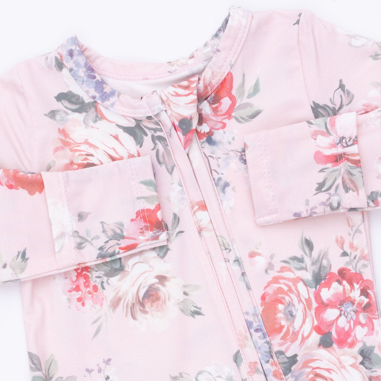 Painterly Rose Bouquets Ruffle Back Zipper Footie