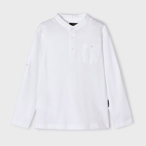White Cotton Mao Collar Tee